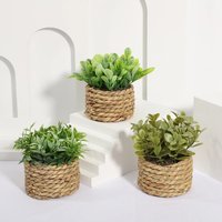Green Artificial Potted Plant Eucalyptus Grass 11cm Artificial Plants Woven Plastic Leaf Artificial Decorations Home Decor