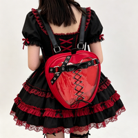 Red Apple Shaped Ita Bag Bow Cross Lace-up Gothic Lolita Backpack Transparent Window Doll Display Bags Girls Exquisite Backpack