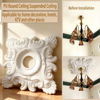 Round PU Polyurethane Ceiling Medallion, Carved Relief Design, European Style Decorative Ceiling Rosette