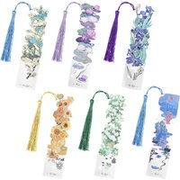 1pc Metal Bookmarks with Tassels,Oil Painting Theme Golden Hollow Bookmark for Book Lovers Gift