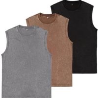 Washed 230G 100% Cotton Men Summer Gym Solid Tank Tops Sleeveless Bodybuilding Clothing Fitness Workout Running Vest Sportswear