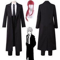 Anime Chainsaw Man Makima Cosplay Costume Black Trench Shirt Tie Pants Makima Wig Long Light Red Braid Men Women Suit Uniforms