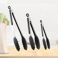Heat Resistant Silicone Food Tongs Non-Stick Stainless Steel Kitchen Clip Professional Fried Steak Barbecue Tongs for Grill BBQ