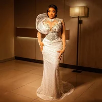 Fashionable Elegant Plus Size Prom Dresses for Black Women Prom Dress High Neck Long Sleeves Rhinestones Decorated Sequined Lace