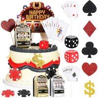 21 Pcs Casino Cake Decorating Set, Toy Machine, Poker Topper, Chip Dice, Las Vegas Scene Themed Party Cosplay Party.