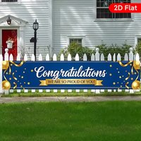 VIKAMA Proud of You Graduation Banner Outdoor Fence Sign Blue Gold High School College Party Decor Supplies for Yard Lawn Garden