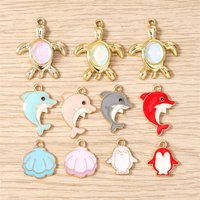 10pcs Mix Cartoon Enamel Animal Dolphin Turtle Penguin Charms Pendants for Jewelry Making Earrings Necklaces DIY Crafts Supplies