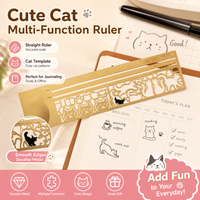 Fromthenon Cute Cat Stencil Ruler Brass Hollow Measuring Straight Ruler for Journal Planner Scrapbooking Notebook Decor Lovers