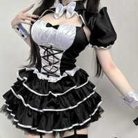 Japanese Gothic Y2k Lolita Dress Women Chic Bow Cardigan Sweet Ruffles Slim Strsp Mini Dresses Female Korean Fashion Maid Suit