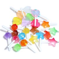 10pcs Resin Pendants Shiny Round Star Love Heart Lollipop Charms Mixed Colors for DIY Jewelry Making Accessories Findings