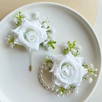 Boutonniere Buttonhole Flowers Wedding Accessories Bride Wrist Corsage Bridesmaids Bracelet Artificial Roses Party Prom Supplies