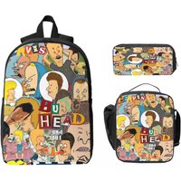 3Pcs Beavis And Butthead Backpack Set for Boy Girl Pencil Boxes Bookbag Sets with Lunch Box For School Students Knapsack