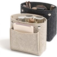 Mini Slim Felt Purse Organizer Insert with Snap Closure, Makeup Bag In Bag Shaper with Multi-Pockets for Handbag & Tote
