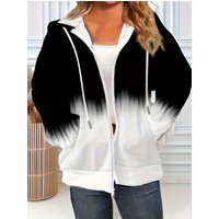 2025 New Woman Sweatshirts Simple Gradient Print Long Sleeves Zip Hoodie Autumn Casual Drawstring Design Fashion Women's Hoodie