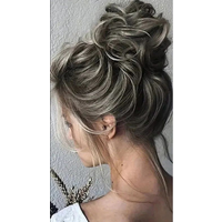 Dark gray Big Hairpiece Scrunchy Updo Bridal Hairstyle curly Synthetic Messy Bun