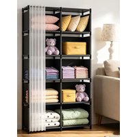 Multi-layer Storage Rack Portable Clothes Organizer Cabinet Dustproof Wardrobe Storage Cabinet with Curtains 80*28*155cm