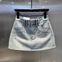 Summer Rhinestone A-line Denim Skirt for Women Star Pattern Zipper Pocket Short Skirts Fashion High-quality Slim Fit Jeans skirt
