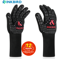 INKBIRD Hot 14inch BBQ Grill Gloves 1472℉ Extreme Heat Resistant Grilling Glove Non-Slip Silicone Insulated Grill Mitts for BBQ