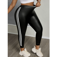 Large size women's PU synthetic leather with high elasticity and fleece for outdoor sports slimming and versatile pants with bo