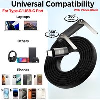 Foldable 2-in-1 Bracket Data Cable 240W Fast Charging Type-C to Type-C Charger Cord with Phone Holder for Tablets Smartphones