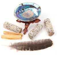 Palo Santo White Sage Stick Set with Abalone Shell Smudge Stick Wand for Spiritual Incense Sticks Burning Aromatherapy Energy