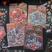 JCAC 4-Design Assortment Miniature Scene Stickers with Tweezers, for DIY Creative Collage, Stress Relief and Pastime