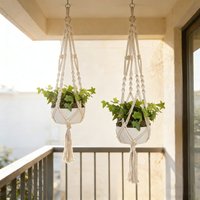 2PCS Gardening Hanging Basket Plant Rope Hand Woven Plant Hanger Flowerpot Planter Hanger With Tassel Home Garden Decoration