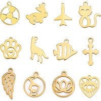 5pcs/Lot Rabbit Cat Fish Lotus Cross Tiny Charms For Jewelry Make Diy Necklace Bracelet Stainless Steel Animal Pendant Accessory