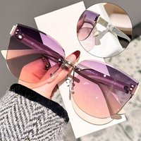Women's Fashion Sunglasses Frameless Shiny High-End Curves Thin Temples New Style Small Fragrant Sun Protection