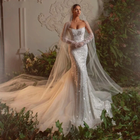 Robe De Mariée Customzied Sexy Mermaid Wedding Dresses for Women Strapless Sleeveless Sequins Pearls Vestidos De Novia