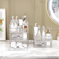 1/2/3pcs Transparent Wavy Makeup Storage Box, Stackable Cosmetic Storage Cabinet with Drawers, Bathroom Countertop Storage Rack