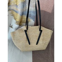 CLAREGQI Summer Straw Woven Tote Bag Large Capacity Casual Shoulder Bag with Leather Trim Women Bohemian Straw Tote Bag Beach Sh