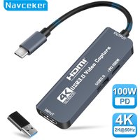 Navceker USB 3.0 Video Capture Card 4K HDMI USB C Type-C Capture Cable PD 100W for Quest 3 Switch Gaming Live Streaming Recorder