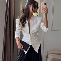 Women Deep V Neck Ruched Shoulder Blazer Chic Lace Up Single Breasted Casual Jacket Women Long Sleeve Coat 2026 Fashion