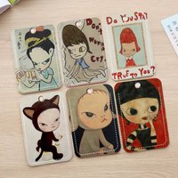 Y-Yoshitomo Nara Art Lovely Melancholy Rectangle Keychain Card Holder, Badge Credit Card Holder, Student ID Card Holder, Bus