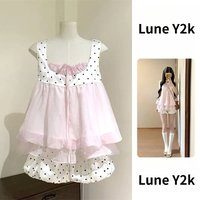 Sweet Kawaii Elegant Two Piece Outfit Set Women Cute Polka Dot Print Tops + Pants Female Chic Korean Daily Casual Clothes 2026