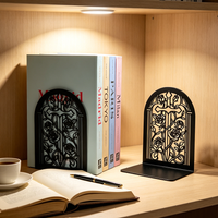 Gothic Rose Hollow Metal Bookends L-Shaped Iron Book Support Non-slip Book Stopper for Heavy Books Library Study Room Decoration