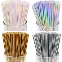 50/100/150pcs Iridescent Paper Straws for Party Supplies Birthday Wedding Baby Shower Party Decor Golden Silver Straw