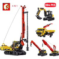 4in1 Rotary Drilling Rigs Bausteine Kit Stadt Bau Engineering Fahrzeug Bagger Kran Lkw Ziegel Kinder Spielzeug Geschenke