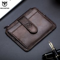 BULLCAPTAIN en cuir véritable RFID bloquant fermeture éclair porte-carte chariot de crédit portefeuille Mini mince portefeuille porte-cartes et porte-cartes d'identité homme d'affaires