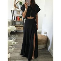 High Waist A-Line Midi Skirt Women's Summer Slimming Modal Long Skirt Commute Style High Waist Simple Design Long Dress