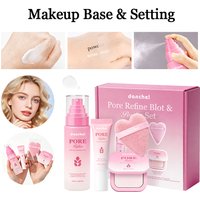 Makeup Set Oil Control Matte Finish Pore Blurring Primer, Setting Spray, Press Powder, Powder Puff 4-pieces Makeup Combo Kit