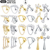 1PC/5Pcs Titan Ohr Knorpel Ohrringe Innengewinde Piercings Versteckte Helix Stud CZ Drapieren Kette Flache Rückseite schmuck 16G