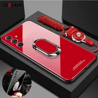 For Samsung S25 Ultra S 25+ Tempered Glossy Glass Hard Back Cover for Galaxy S25 Plus S24 FE Magnetic Ring Holder Stand Case