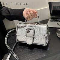 LEFTSIDE Silver Crossbody Bags with Short Handle for Women 2023 Y2K Mini Purse Glossy PU Leather Luxury Brand Females Handbags