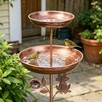A Vintage Copper-Colored Five-Legged Double-Layered Bird Feeder That Serves as Both a Bird Feeder and a Bird Bath, Suitable for Outdoor Garden Use. Rust-Resistant Metal Bird Waterer, Courtyard Lawn