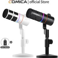 COMICA D10/D10 PRO RGB Cardioid USB/XLR Dynamic Desktop Gaming Mic Wired/Wireless Microphone for Streaming Interview Podcast