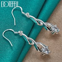 DOTEFFIL 925 Sterling Silver AAA Zircon Geometry Drop Earring For Woman Lady Wedding Engagement Party Fashion Jewelry