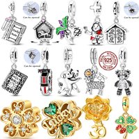 New 925 Sterling Silver Original Gold Clover Flower Pendant Charms Beads Fit Bracelet DIY Pendant For Woman Jewelry