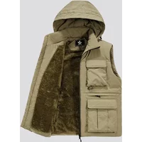 Men's Vest Coat Winter Windbreaker Fashion Sleeveless Jacket Waistcoat Thick Warm Fleece Workwear Tops Detachable hat Cargo Vest